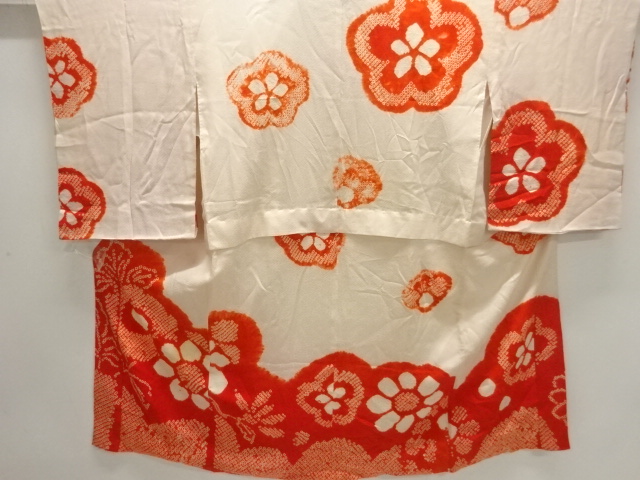 JAPANESE KIMONO / ANTIQUE ANTIQUE MON KINSHA SHIBORI FLORAL PATTERN JU